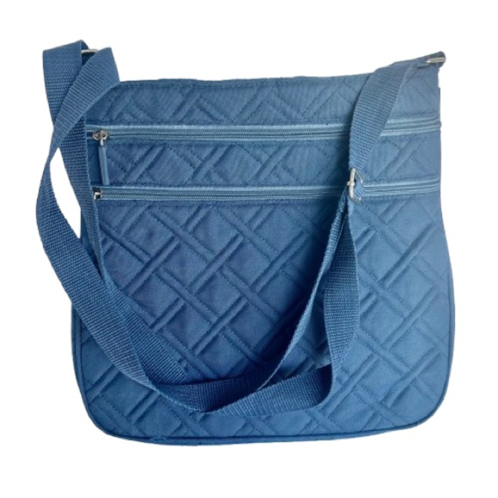 Quilted Puff Blue Lightweight Crossbody Adjustable Strap & Zippered Pockets Bag